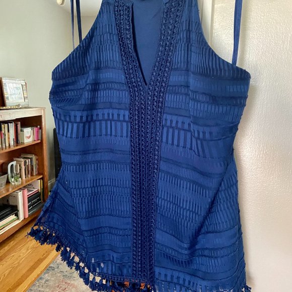 New York & Company Royal Blue Tank Top with Fringe [L] - Picture 2 of 5